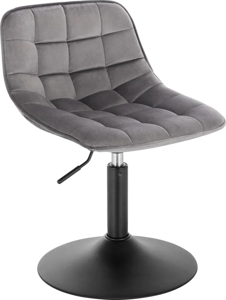 Chaise de bar pivotante en velours gris avec dossier et pied en acier