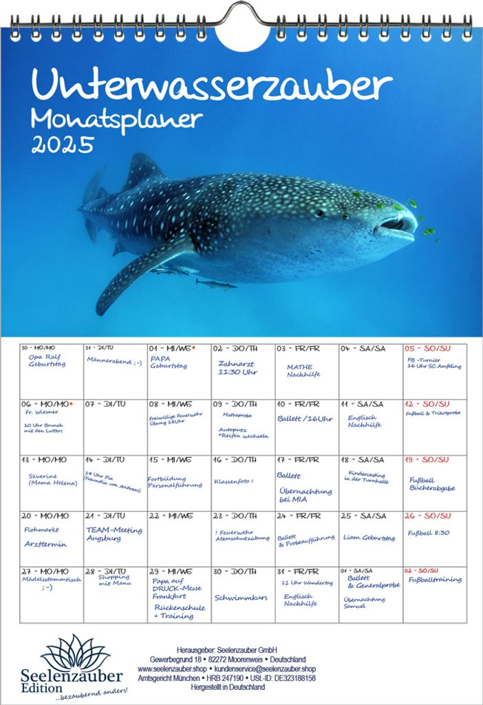 Unterwasserzauber Planer DIN A4 Kalender für 2025 Unterwasser - Seelenzauber