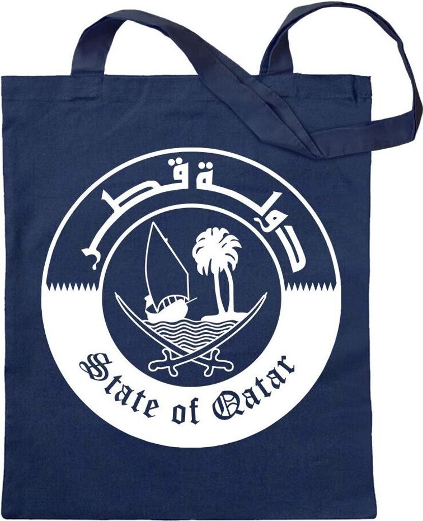 Kiwistar - Baumwolltasche - dunkelblau - Katar Qatar Wappen - Tragetasche Stoffbeutel Umhängetasche Langer Henkel