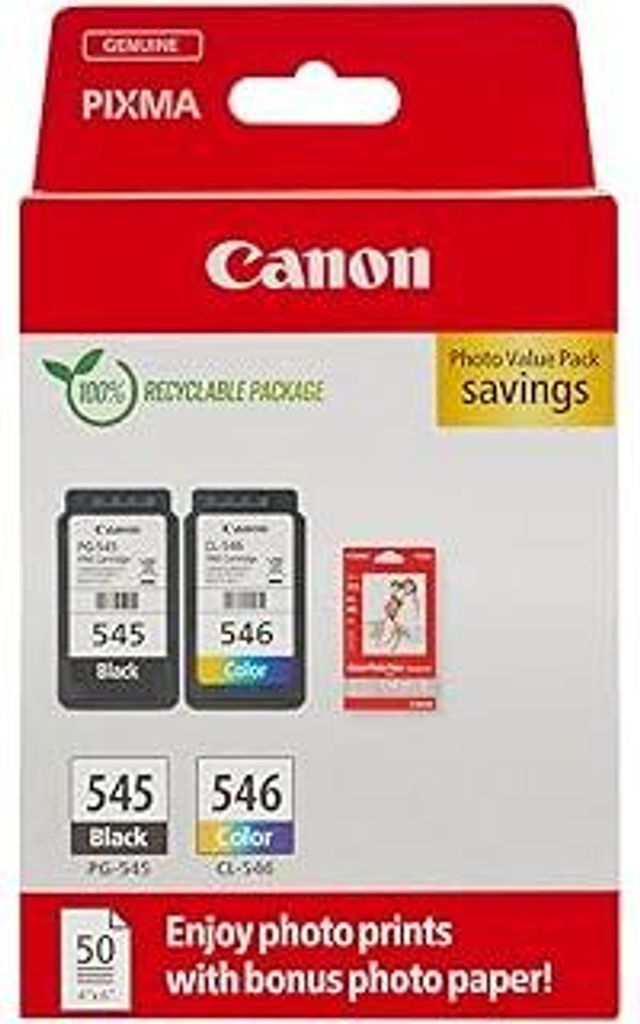 Canon Tinte & Papier Multipack - PG-545/CL-546 Original Drucker Tintenpatronen 2er-Pack (1 x Schwarz, 1 x Farbe druckerpatronen) & 4x6 Fotopapier (...