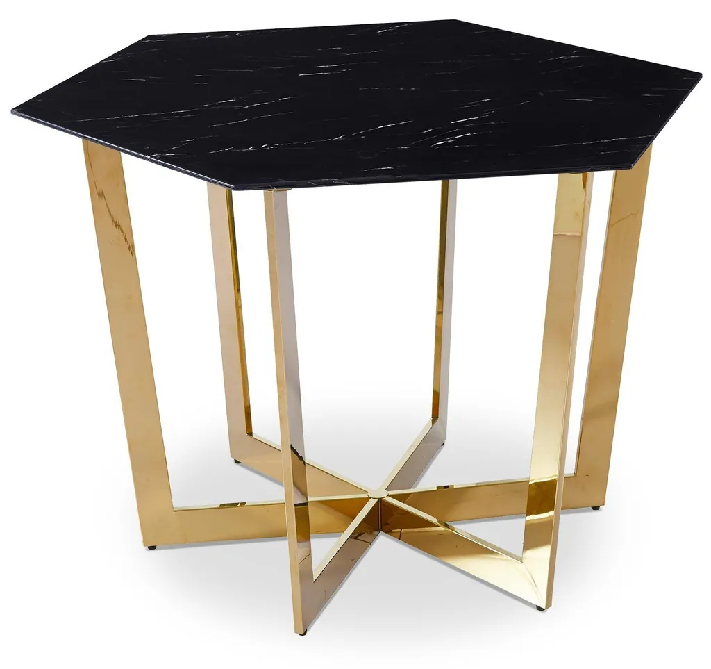 Table Zadig 120cm plateau verre marbre noir et structure dorée chic