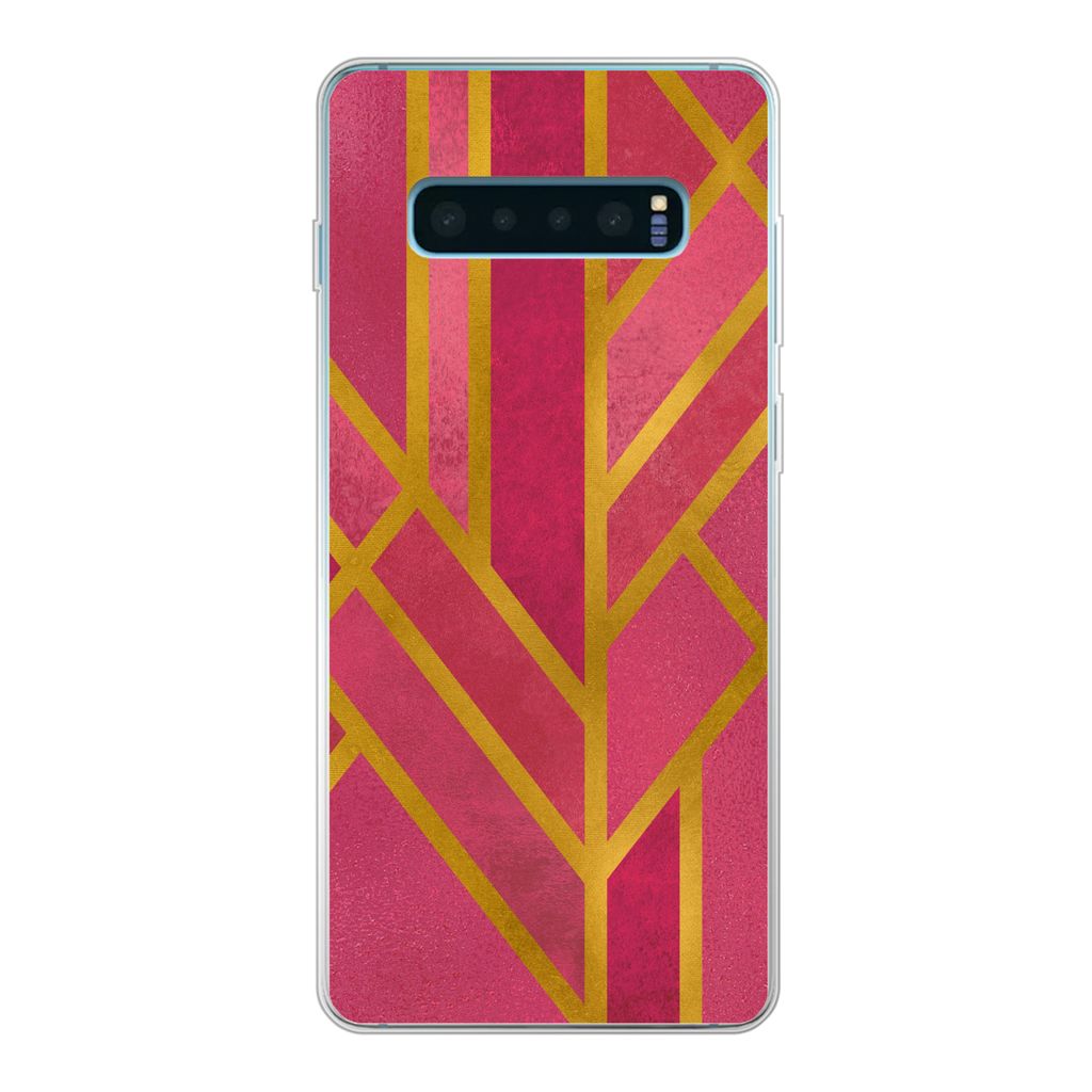 MuchoWow Handyhülle Schutzhülle Hülle für Samsung Galaxy S10 Plus Gold - Rosa - Geometrisch Silikon Softcase Handy Hülle - Schutzhülle