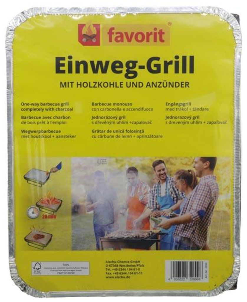 Grill Einmalgrill ca. 30x24x5cm mit Grillkohle