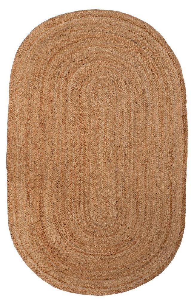 Handwebteppich - 90 x 160 cm - Braun - Jute - oval Produktbild 