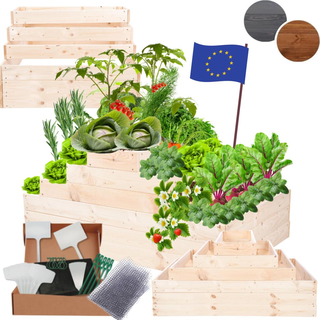 MODO24 Hochbeet Holz, Pflanzkasten, Massivholz, Kiefer, Kräuterbeet, Blumenkasten, Garten, Terrasse, 54x117x90cm, Natur imprägniert, ZP09