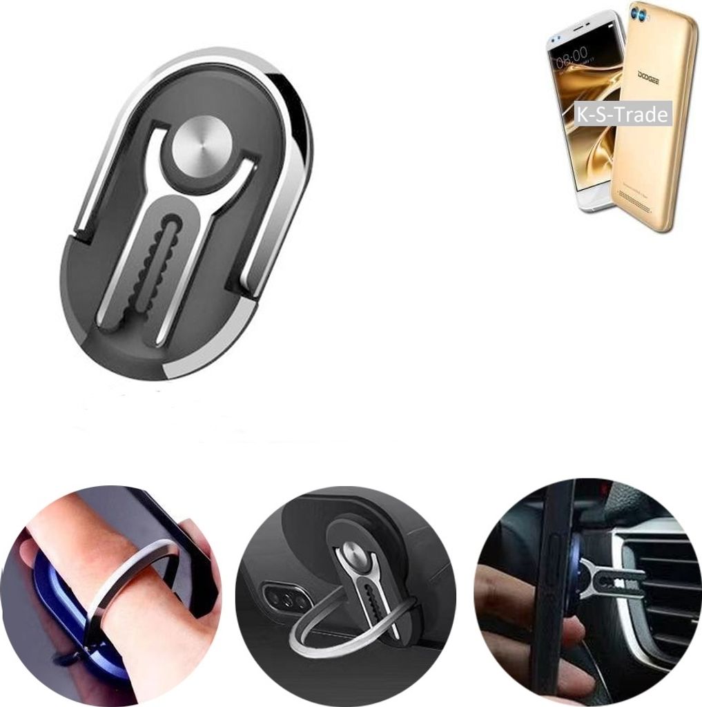 K-S-Trade 3in1 Smartphone-Ring Handy-Ring kompatibel mit Doogee X30 Fingerhalterung Handyring Tischständer Lüftungsgitter-Halterung Tisch Ständer