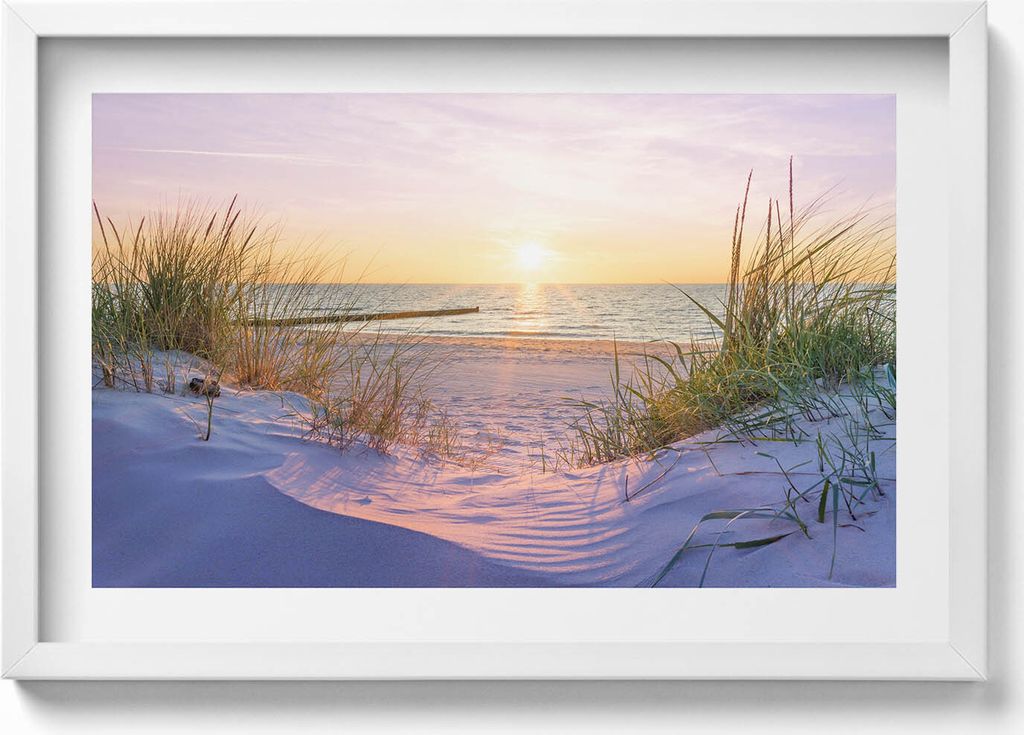 Polnisches Meer - Strand im Sonnenschein– Wandbild mit Rahmen – Gerahmtes Bild – Wanddekoration – 60x40 cm – Schwarz Rahmen