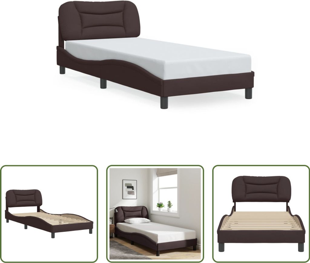 The Living Store Bettgestell mit Kopfteil Dunkelbraun 90x200 cm Stoff