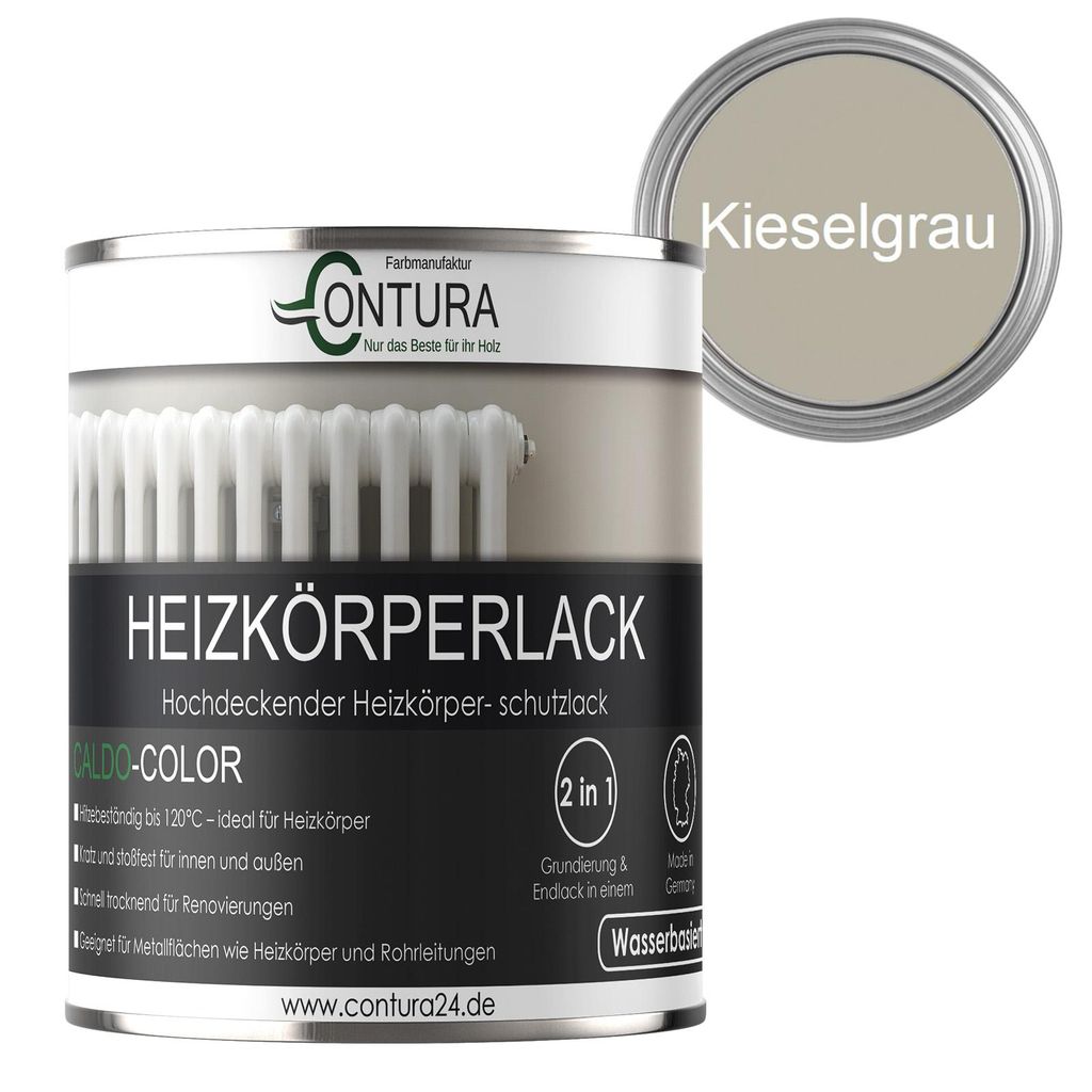 Contura 750ml Heizkörperlack Glänzend Heizungslack Heizkörperfarbe Heizung Farbe Radiator Metalllack - Kieselgrau RAL 7032