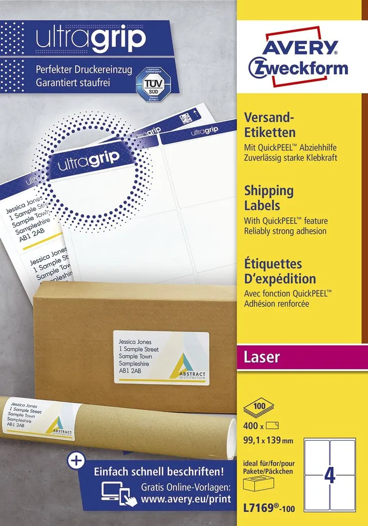 Kit 400 Etichette Avery L7169-100 - Tecnologia UltraGrip & Jam-Free