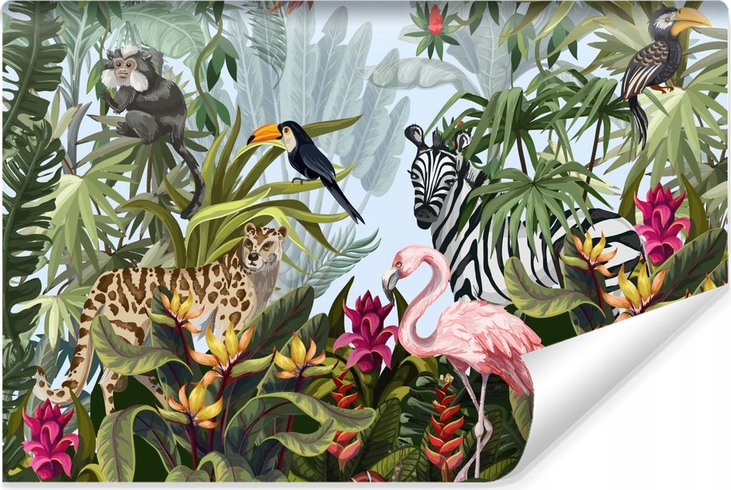 Muralo Selbstklebende Fototapete tropische PFLANZEN wilde Tiere Natur für Schlafzimmer Br. 360cm x Hö. 240cm