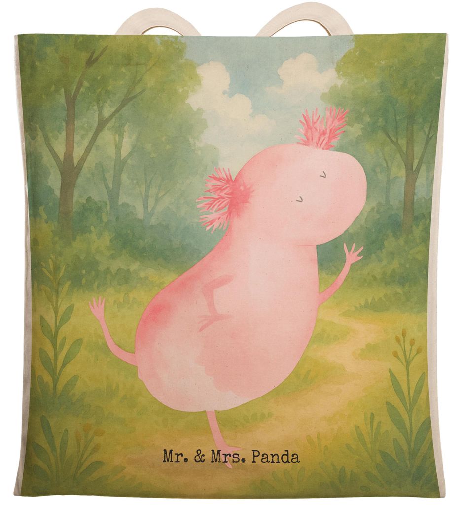 Mr. & Mrs. Panda Tote Bag Axolotl Tanzen Design - Weiß - Geschenk, Tragetasche, Einkaufstasche, Freudig, Freundin, Beste, Tasche, Lurche, markttas...