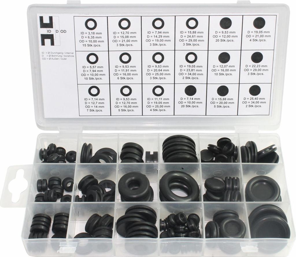 Durchgangstüllen- und Blindstopfen-Sortiment 124-teilig