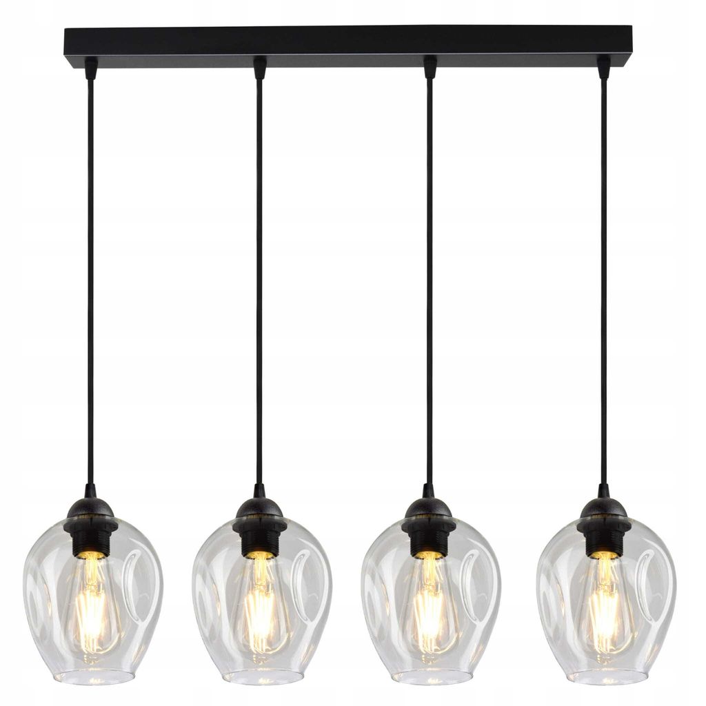 Luxolar Led Pendelleuchte 4 flammig Glasschirm Transparent E27 60W - Deckenlampe wohnzimmer, schwarz metall