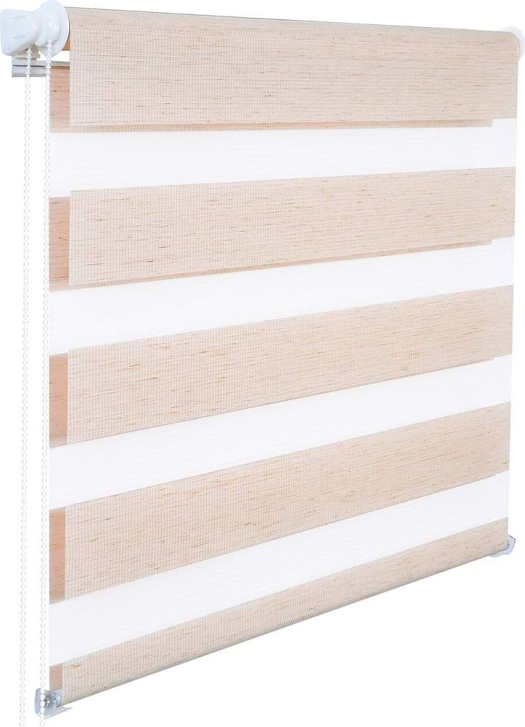 WOLTU Doppelrollo, Klemmfix ohne Bohren, Holzlook, Natur, 80x150cm (BxH)