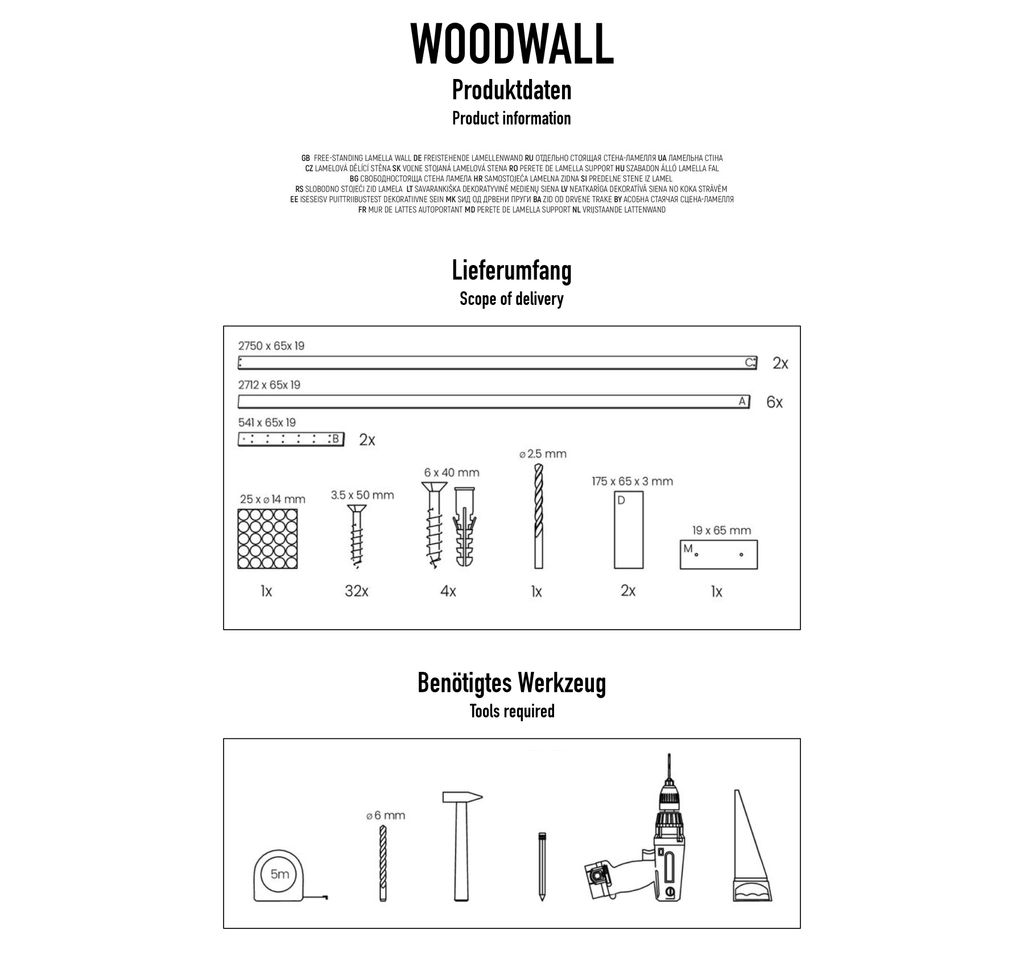 HEXIM Raumteiler Lamellenwand 275x58cm MDF Raumtrenner Produktbild 7