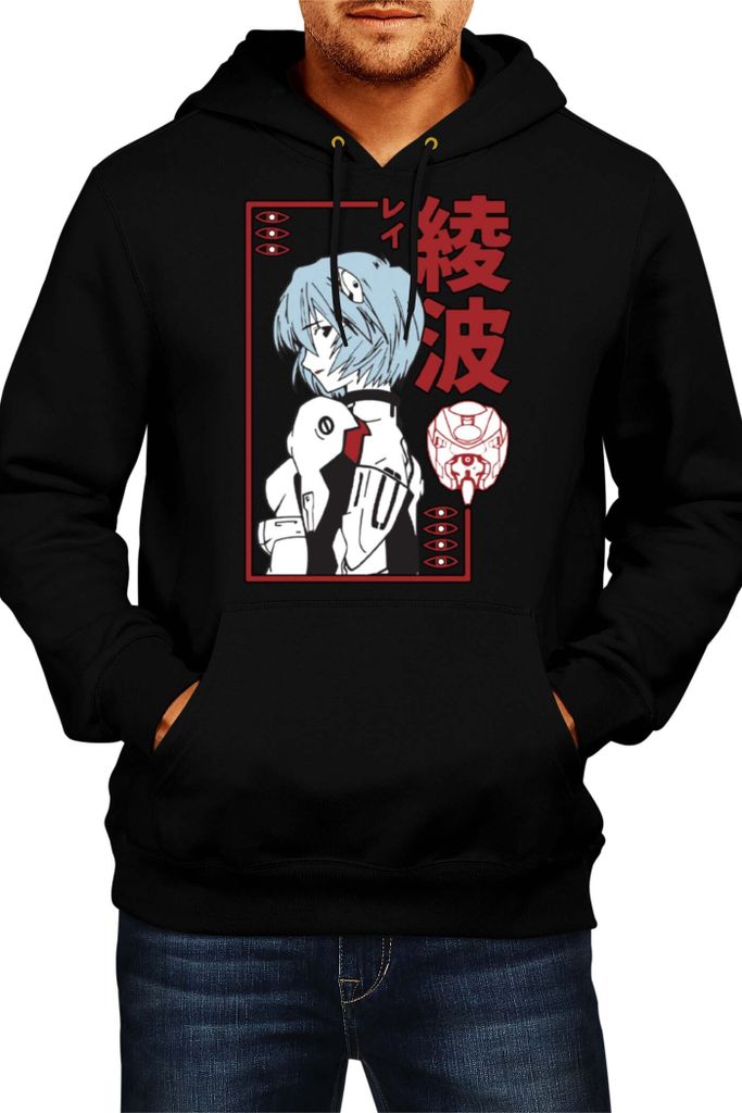 Herren Kapuzenpullover Japan Anime Manga Comics Neon Anime Genesis Manga Evangelion Rei Ayanami, Man M / Schwarz