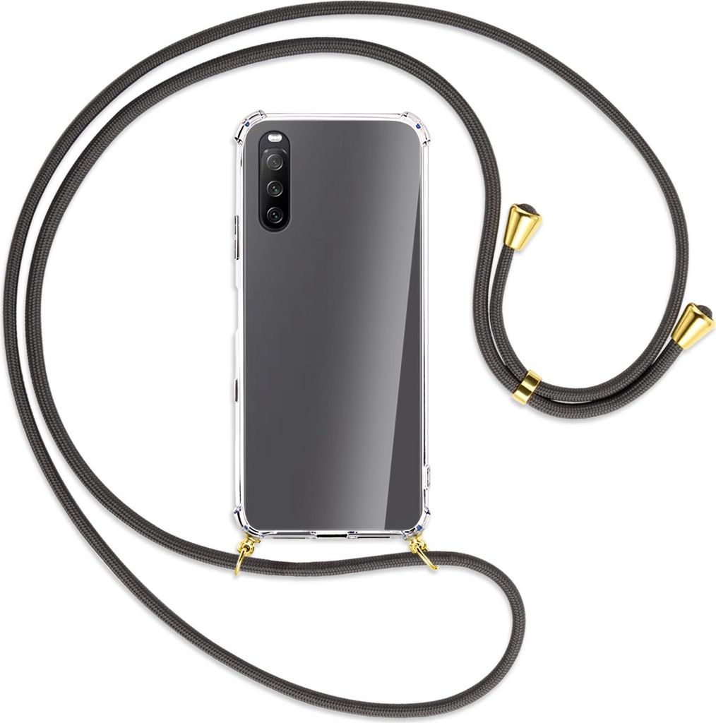 Handykette Backcover-Schutzhülle mit Band (Metall goldfarben) für Sony Xperia 10 III - dunkelgrau
