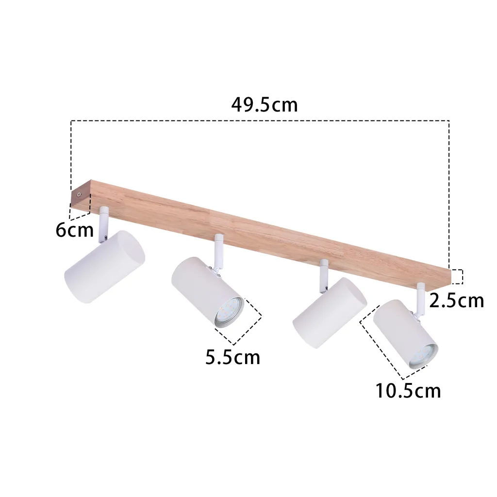 ZMH Lampada Soffitto Bambini Legno Bianco 4 Luci GU10 Vintage - 3