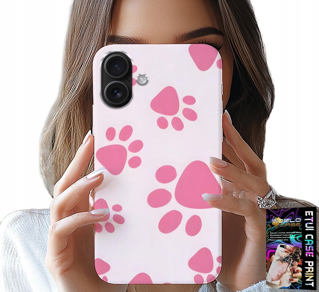 Etui Für Iphone 16 Plus - Rosa Hundepfoten, Rückseite, Etui