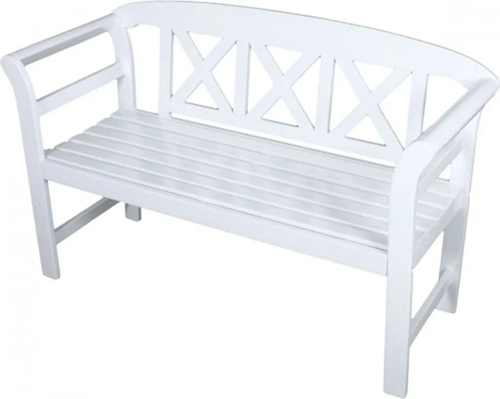 Banc de terrasse en bois blanc 2 places, banquette extérieur eucalyptus