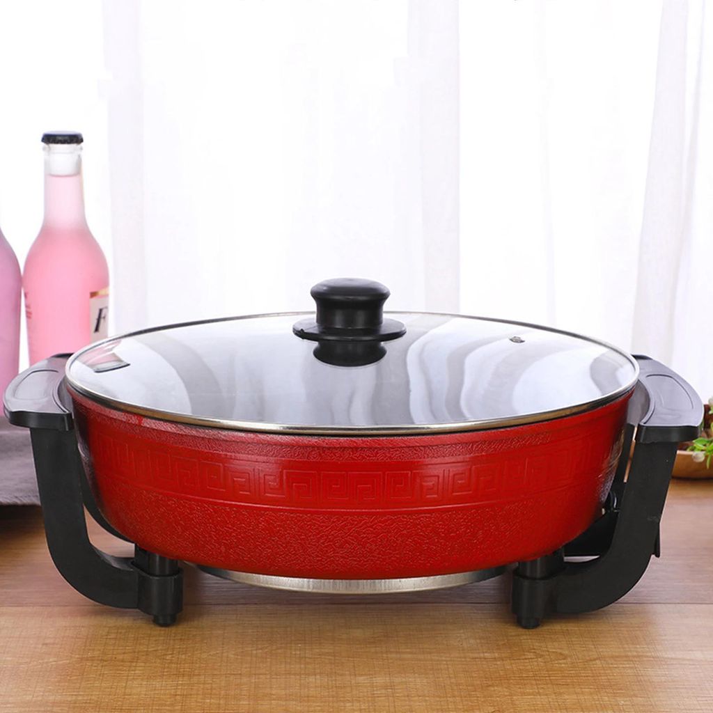 Yuanyang Hot Pot - Elektrischer Hotpot-Topf - 6 l - 1300 W - Geteilt für 2 Geschmacksrichtungen - Edelstahl - Rot
