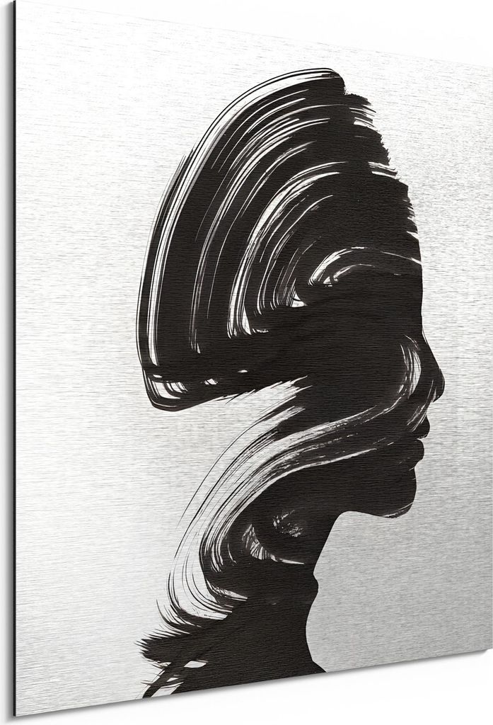 DEQORI Alu-Dibond Bild Silber 50x50 cm 'Pinsel der Erinnerung' Wandbild Metall dünn