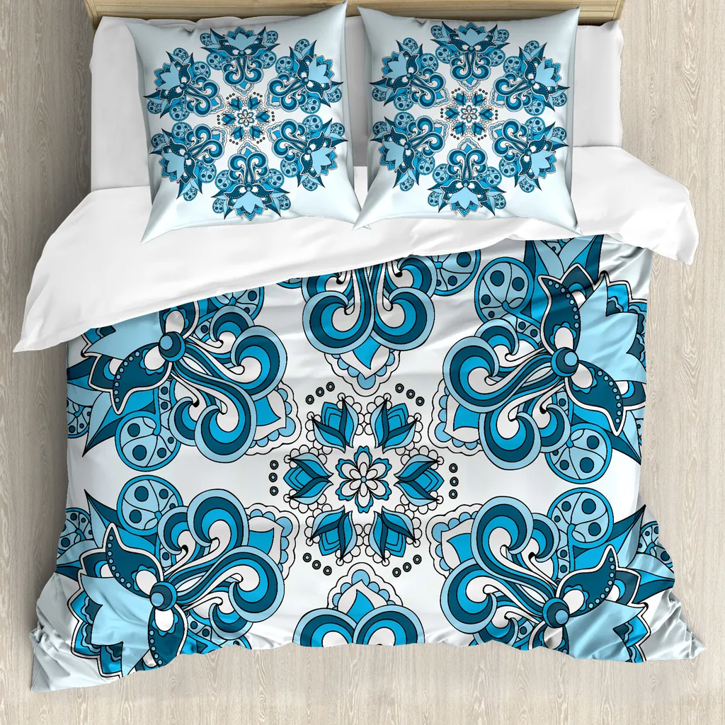 Set Copripiumino Matrimoniale ABAKUHAUS Mandala Azzurro Cielo Antiacaro