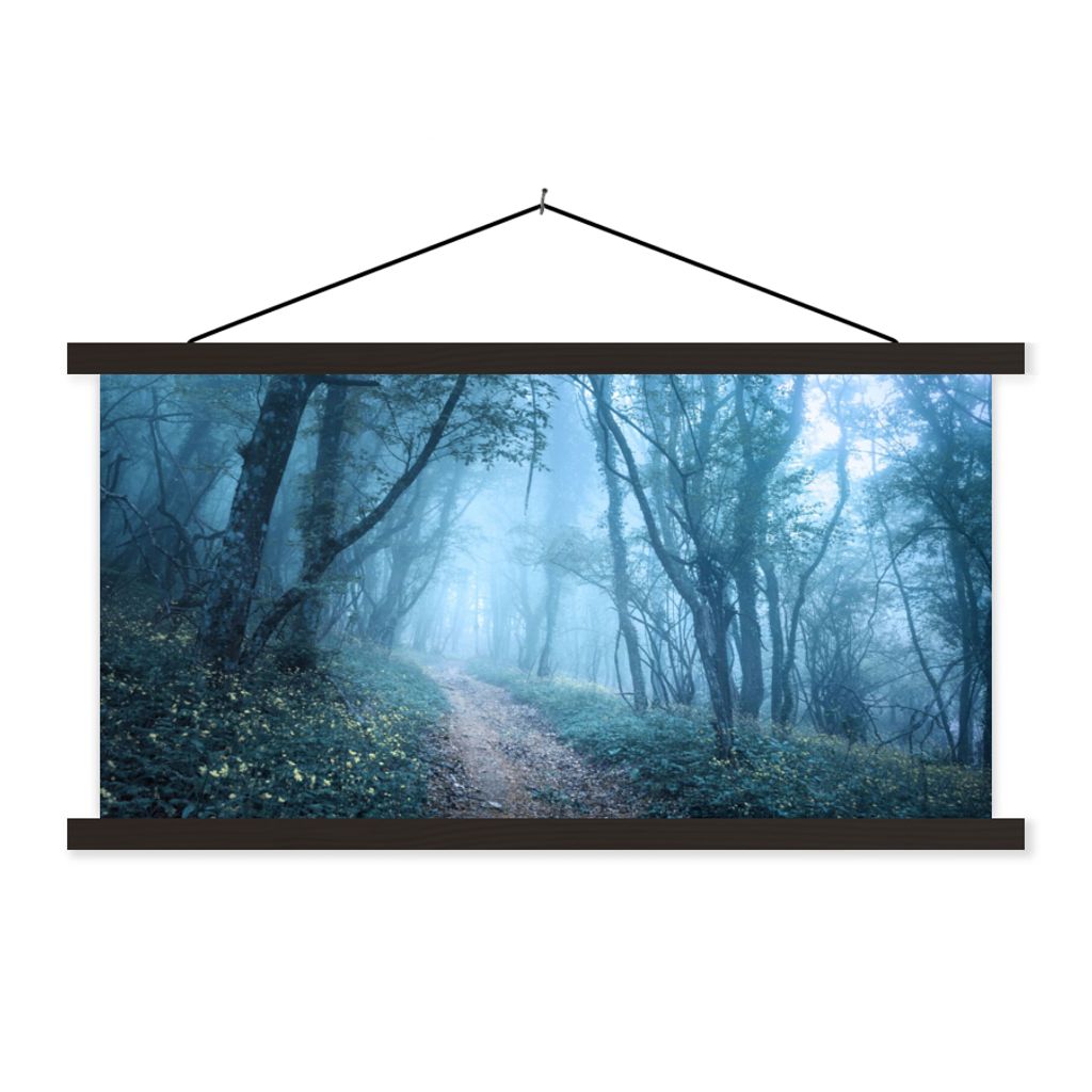 MuchoWow Textilposter Bäume - Natur - Nebel 90x45 cm mit schwarzem Rahmen - Klemmleisten
