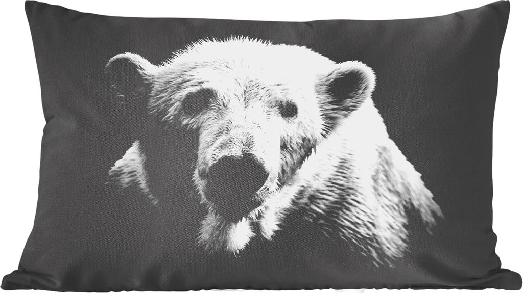 MuchoWow Zierkissen Sofakissen Wohnzimmer Dekokissen 60x40 cm Porträt Eisbär auf schwarzem Hintergrund in schwarz und weiß - Kopfkissen - Pols...
