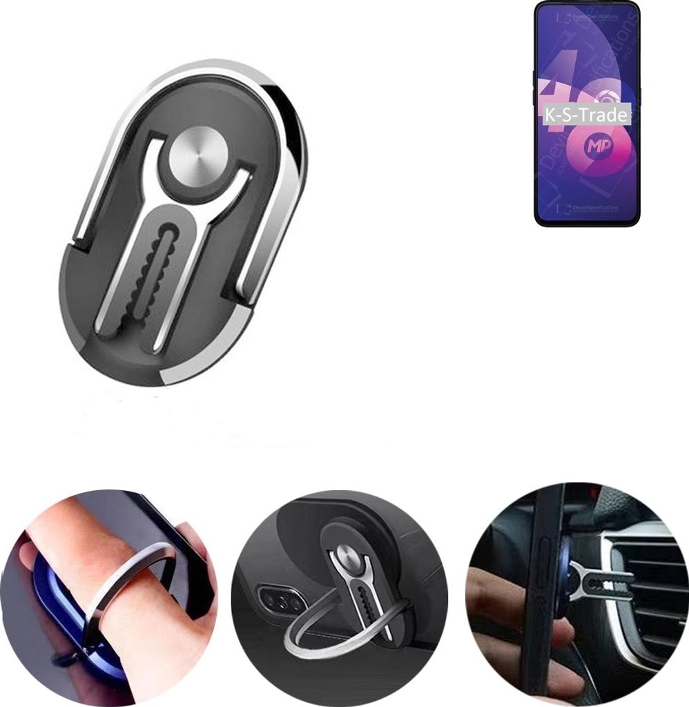 K-S-Trade 3in1 Smartphone-Ring Handy-Ring kompatibel mit Oppo F11 Pro Fingerhalterung Handyring Tischständer Lüftungsgitter-Halterung Tisch