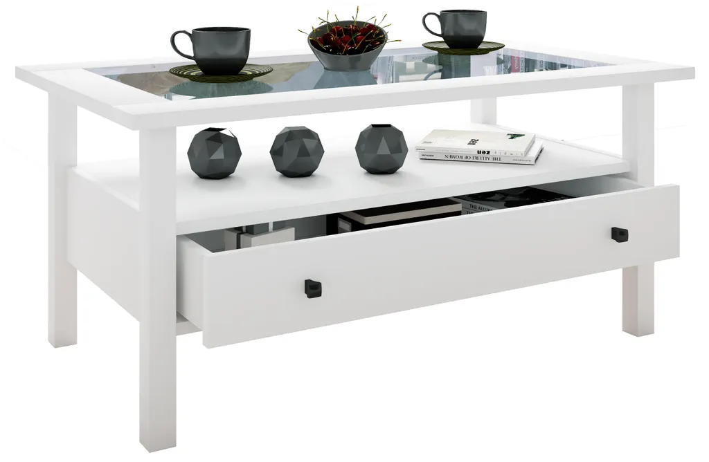Table Basse de Salon Rectangulaire Lingis avec Grand Tiroir de Stockage