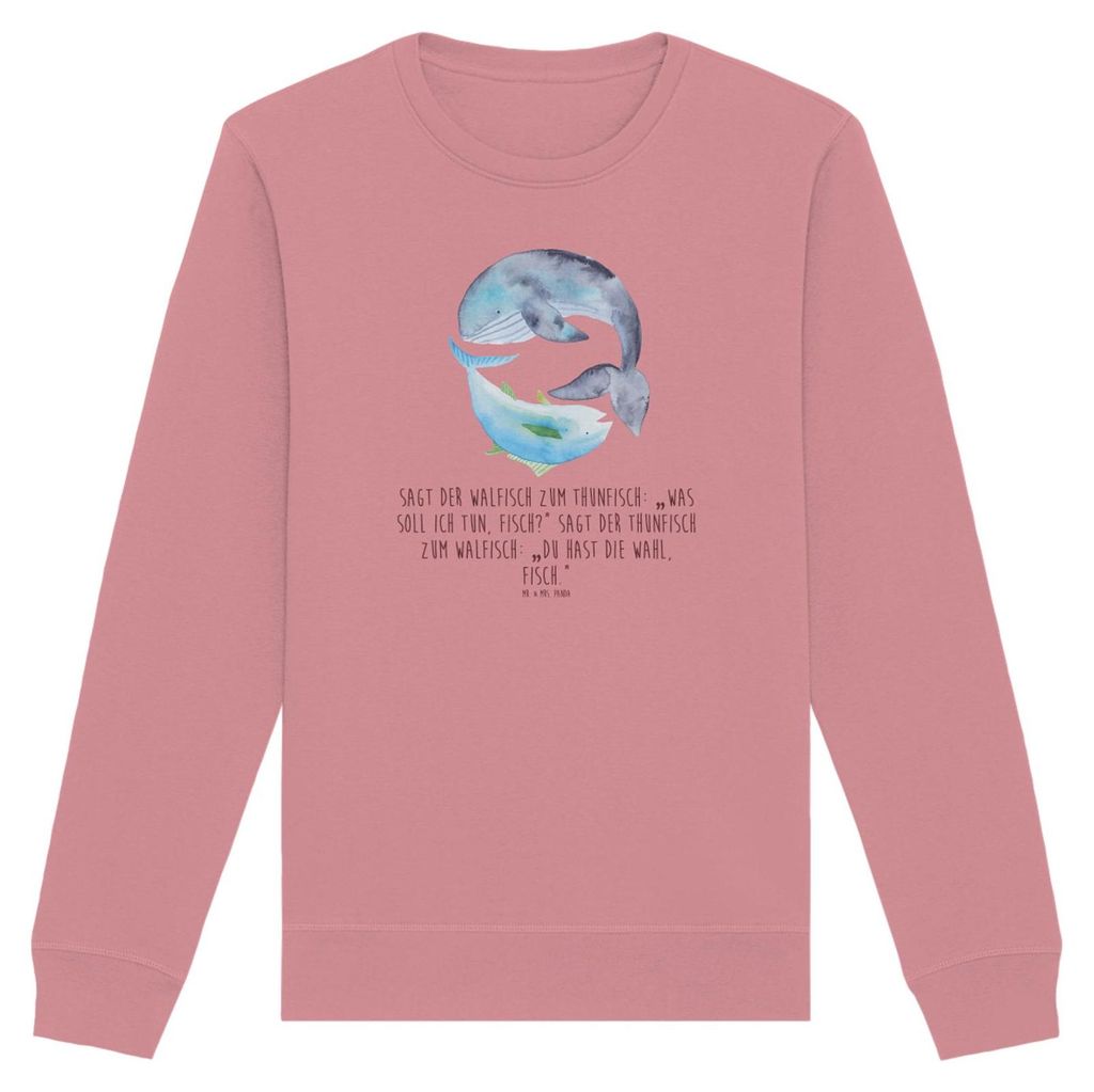 Mr. & Mrs. Panda Baumwoll Sweatshirt Walfisch Thunfisch Größe L - Canyon Pink - Geschenk, Pullover, Pulli, Spruch Lustig, Tunfisch, Wahl, Wal, Sw...