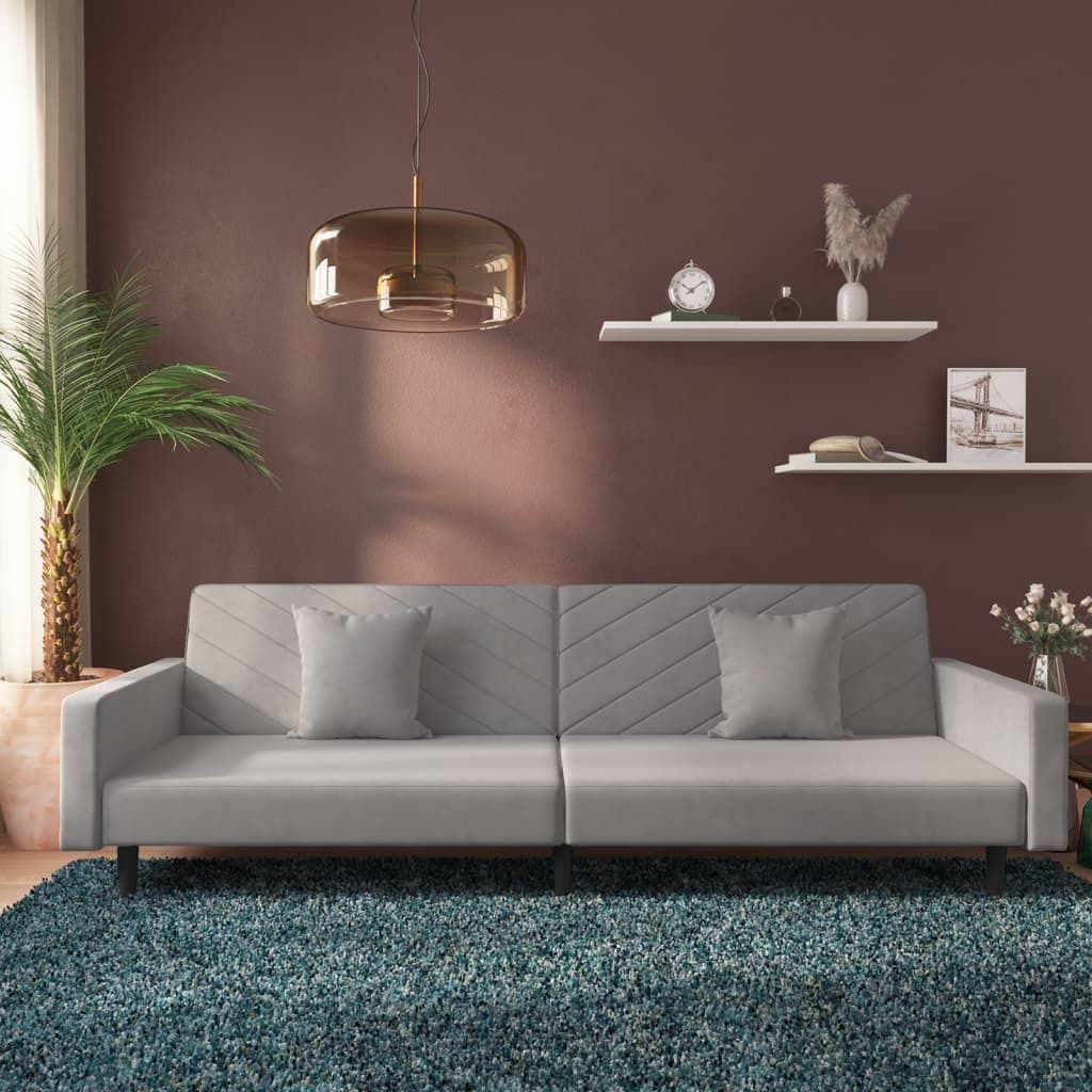 "2026 Promotion" Schlafsofa 2-Sitzer - Bettsofa - mit 2 kissen - Hellgrau Samt - Klassische Sofas CC22799