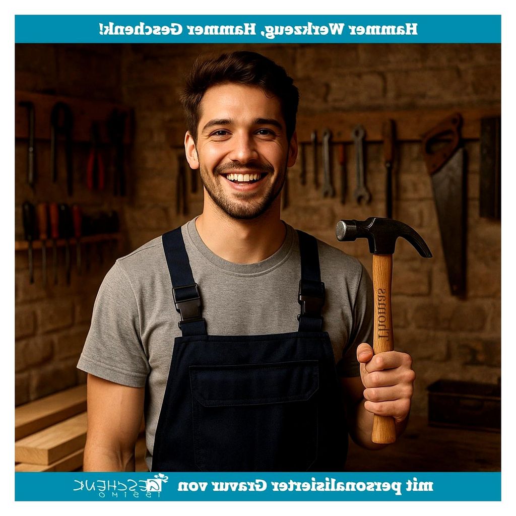 Personalisierter Hammer mit Gravur als Geschenk, Holzhammer mit Spruch, Klauenhammer, Holzgriff, Stahlkopf, Länge 29 cm