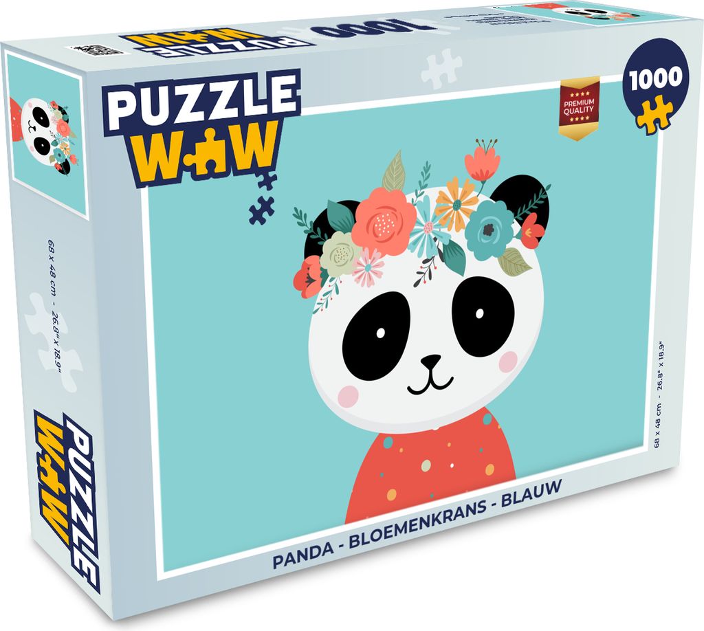 MuchoWow Puzzle 1000 Teile Panda - Blumengirlande - Blau - Erwachsene - Rätsel