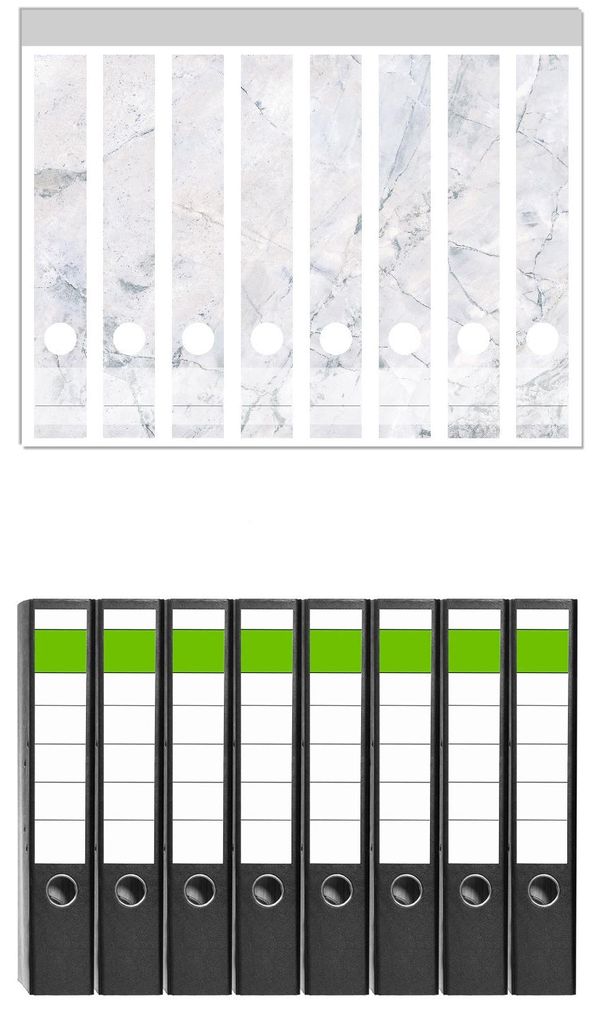 Wallario 8 Stück schmale Ordner inkl. Klebeetiketten mit Motive Graue Marmor-Optik - Set mit Rückenschildern / Ordnerrücken Stickern