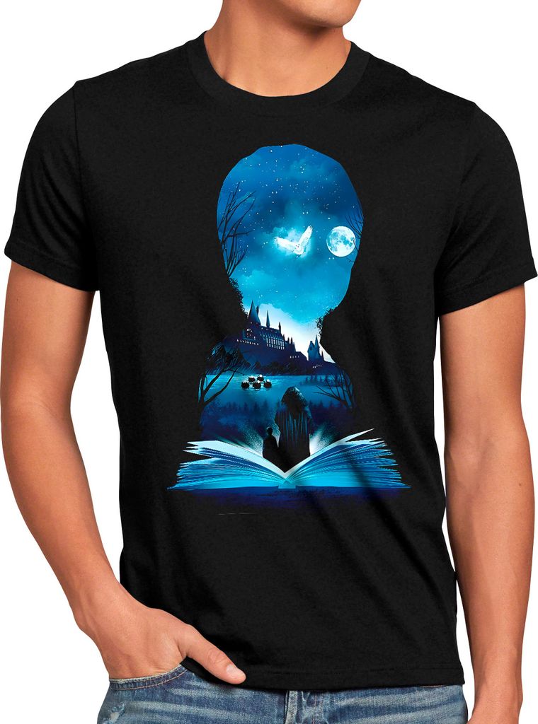 BaumwolleCloud Wizardry Student Herren T-Shirt eule harry zauberstab besen zauberschule
