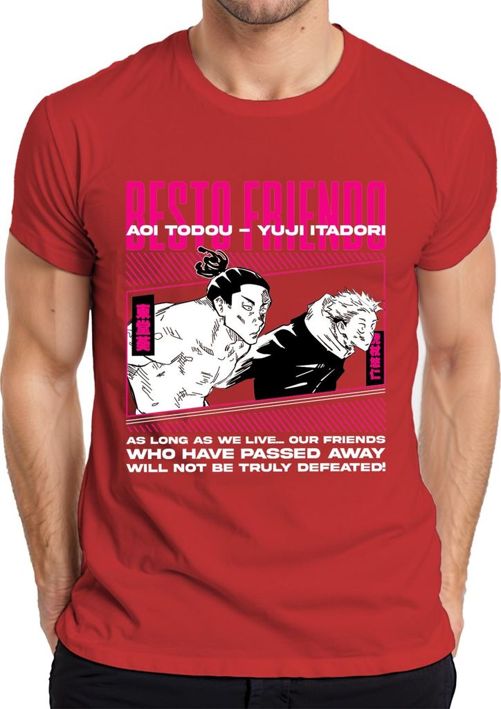 Jujutsu Kaisen Yuji Itadori Aoi Todou Friends Not Truly Defeated Herren T-Shirt, Rot, L
