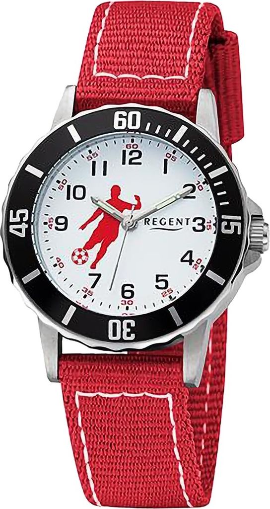 Regent Textil Jugend Uhr Armbanduhr Quarz rot weiß Lederarmband D2URF1376