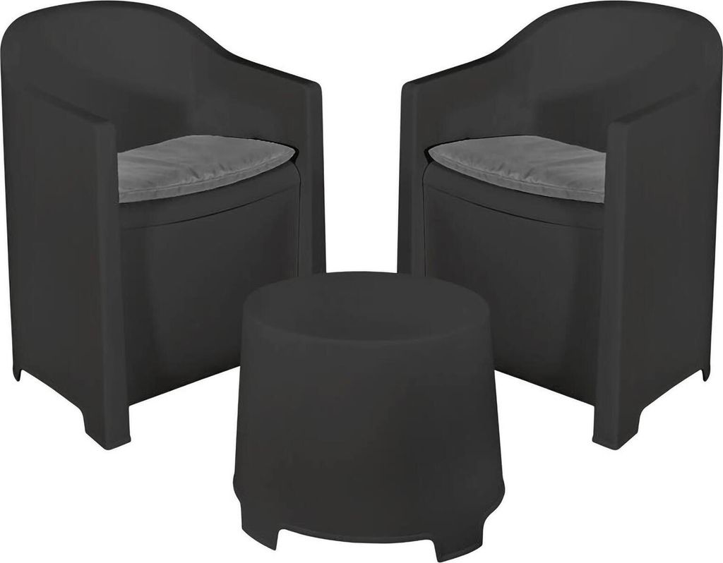 Outdoor-Lounge-Set Dandrean, Gartenkomposition mit 2 Sesseln und 1 Couchtisch, Lounge für drinnen und draußen mit Kissen, 100 % Italy, Anthrazit