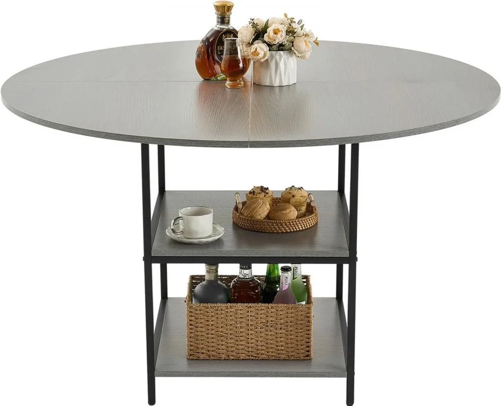 Table de salle à manger ronde Grise en bois 120 cm pour 4 à 6 personnes