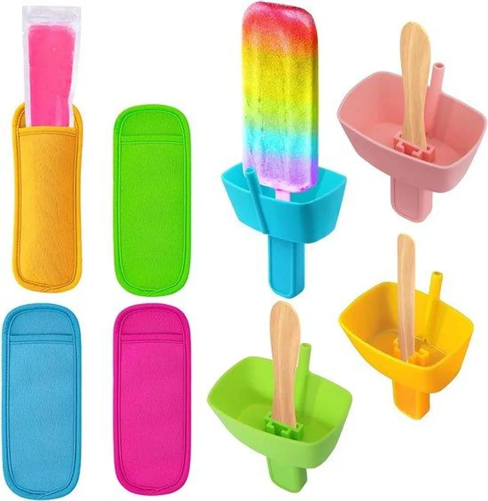 Lot de 8 porte-glaces en silicone anti-gouttes avec pailles intégrées