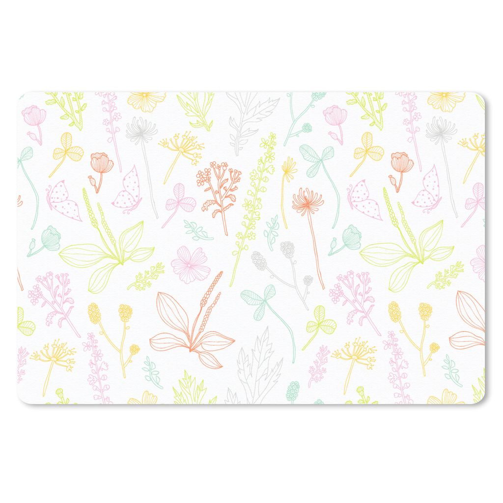 MuchoWow Schreibtischunterlage Pflanzen - Muster - Garten - Kontur - Pastell 60x40 cm - XXL Mauspad - Großes Mauspad