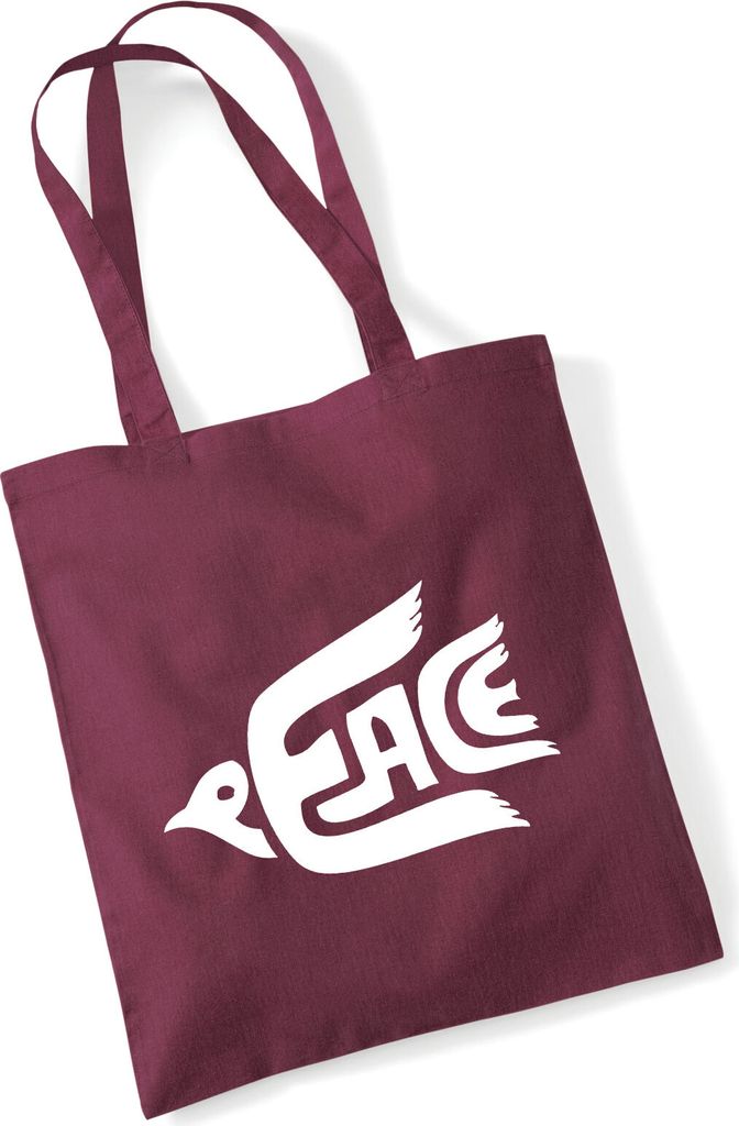 Huuraa Jutebeutel Peace Friedenstaube 10 Liter Burgundy Baumwolle Tasche Geschenkidee