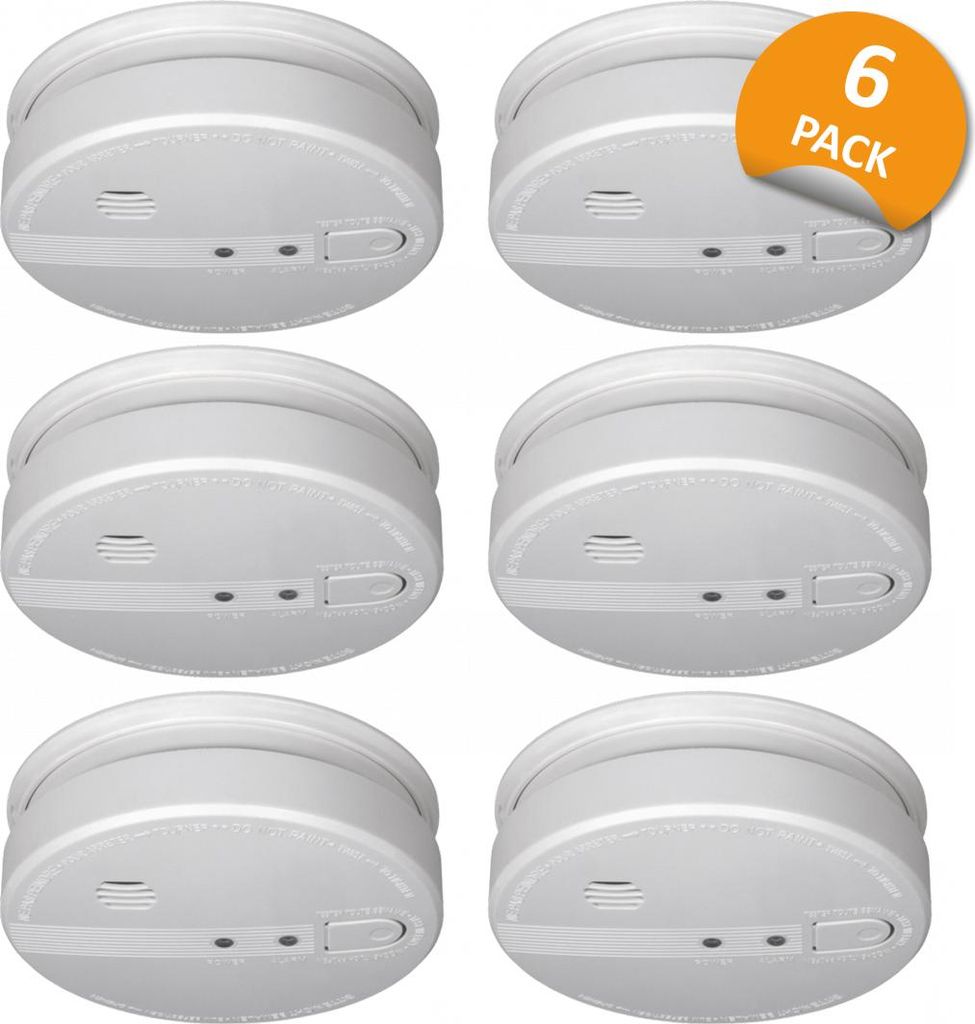 6er Set Rauchmelder vernetzbar, 230V mit wechselbarer Backup-Batterie, Ø 12,5cm