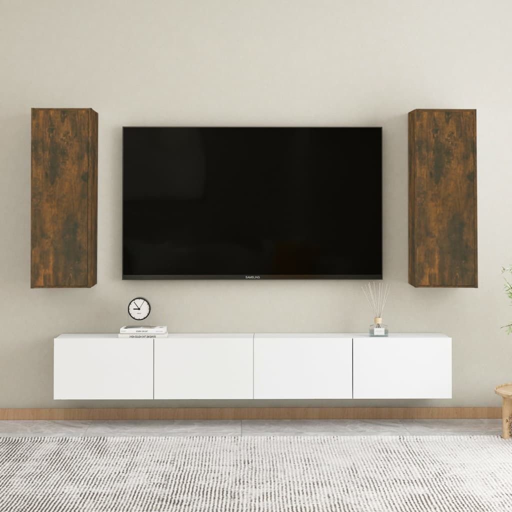 The Living Store TV-Schränke 2 Stk. Räuchereiche 30,5x30x90 cm Holzwerkstoff