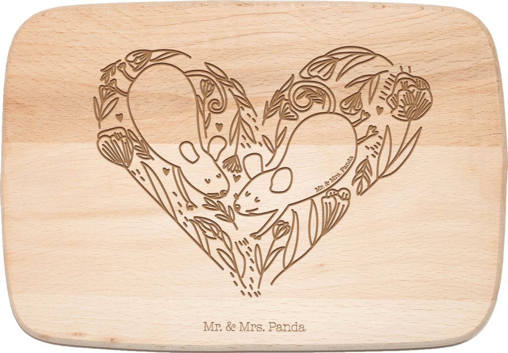 Mr. & Mrs. Panda Holz Schneidbrett Mäuse Herz - Transparent - Geschenk, Freundin, Schneidebrett, massivholzbrett, Love, Frühstücksbrettchen, Fr...