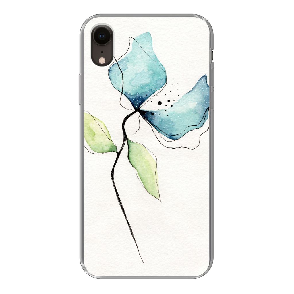 MuchoWow Handyhülle Schutzhülle Hülle für iPhone XR Blumen - Aquarell - Blau Silikon Softcase Handy Hülle - Schutzdeckel