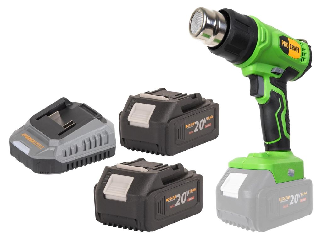 Procraft PH24bb Akku Heißluftpistole 20 V 50 - 550 °C + 2x Akku 4,0 Ah + Ladegerät